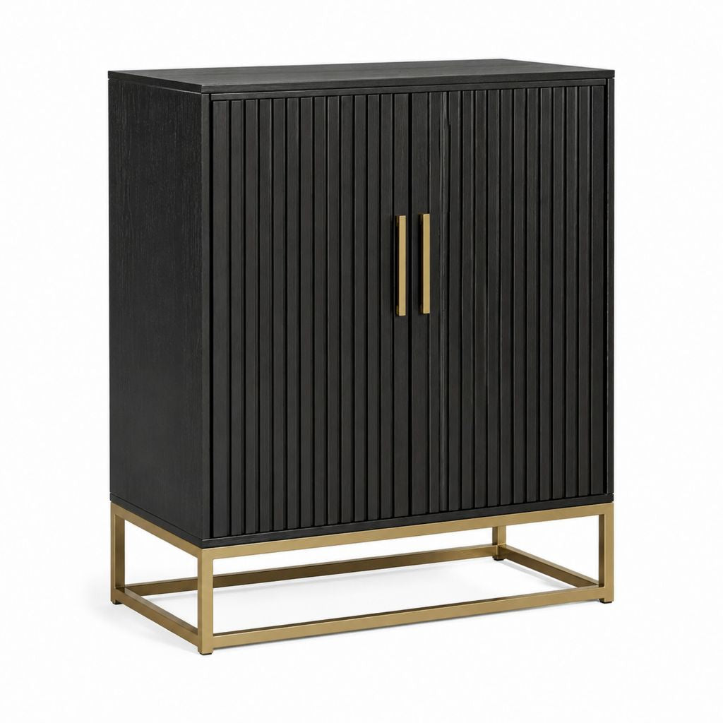 Buffet de salle à manger noir en MDF et acier rectangulaire 80 x 40 x 120 cm
