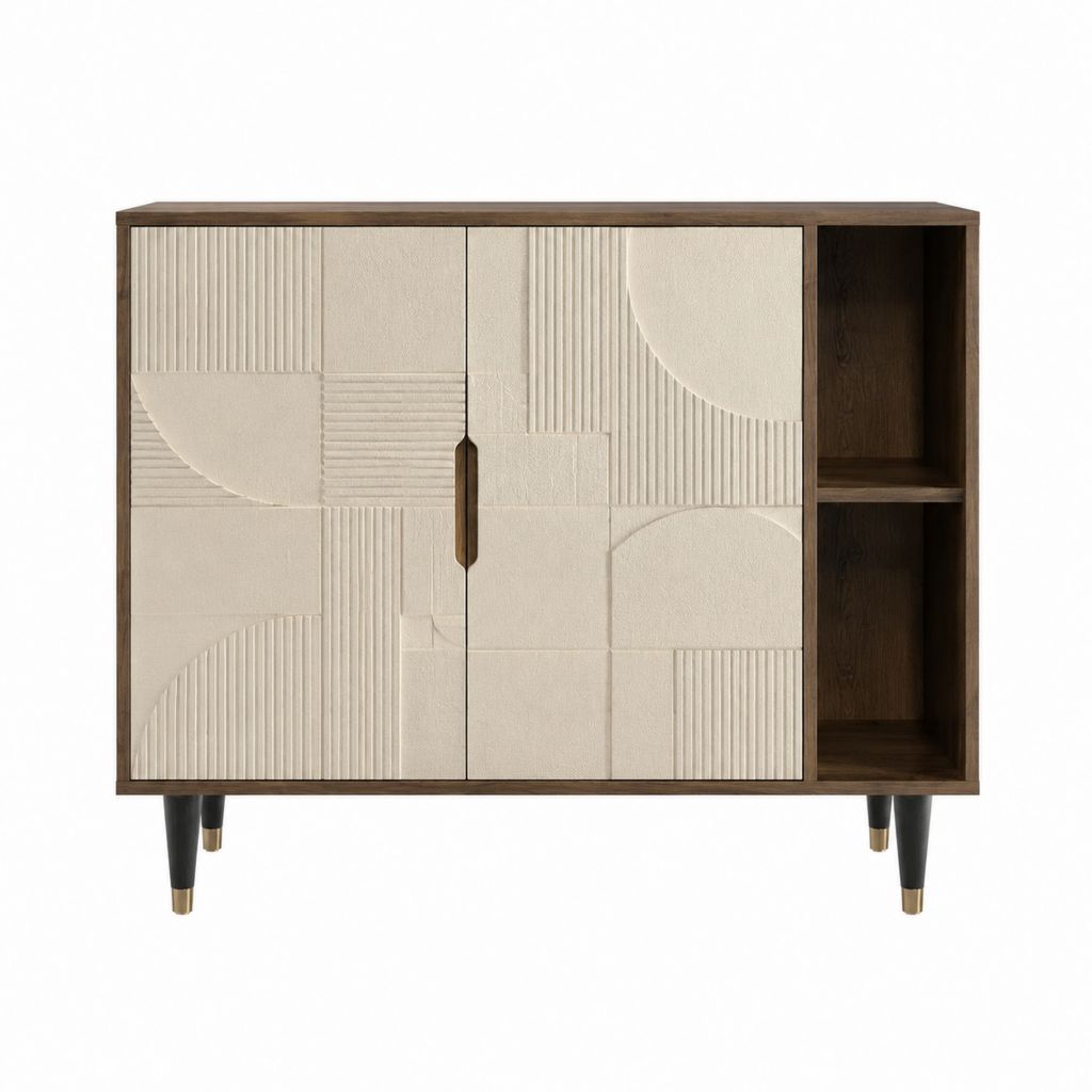 Buffet de salle à manger rectangulaire noyer et beige en MDF 120 x 40 x 120 cm