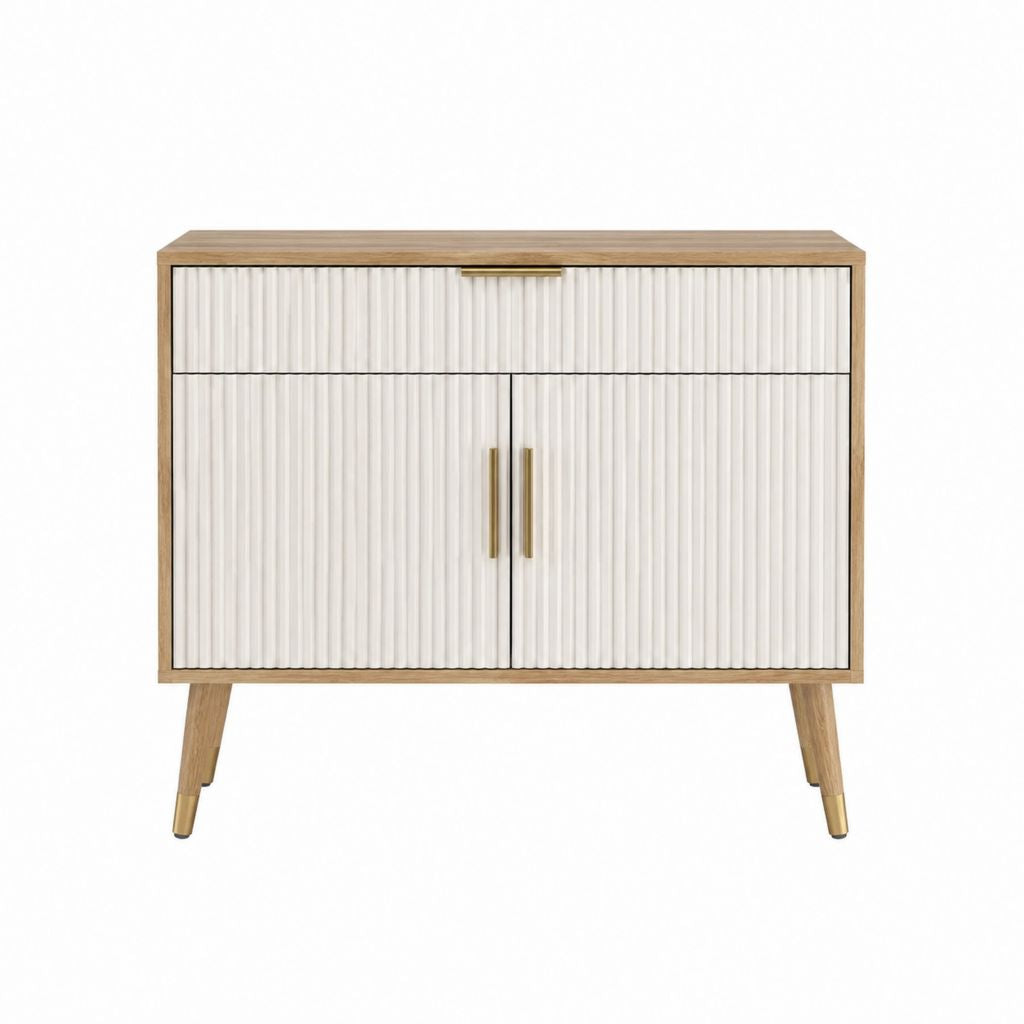 Buffet 2 portes 1 tiroir blanc et chêne en MDF rectangulaire 100 x 40 x 90 cm