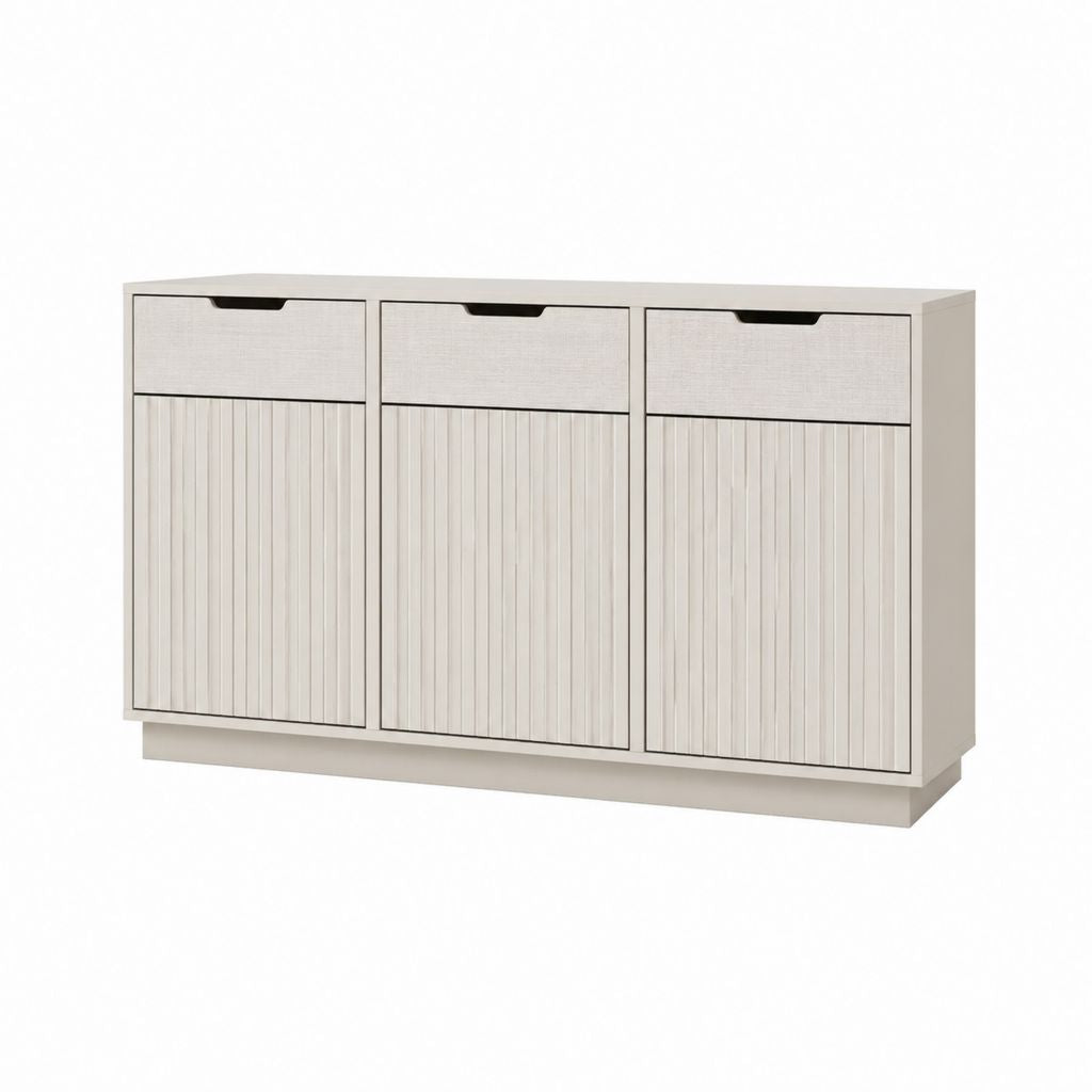 Buffet de salle à manger rectangulaire beige en panneaux MDF 150 x 40 x 85 cm avec 3 tiroirs et 3 portes