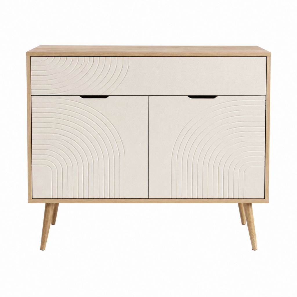 Buffet rectangulaire 2 portes 1 tiroir beige et chêne clair en MDF 120 x 40 x 90 cm