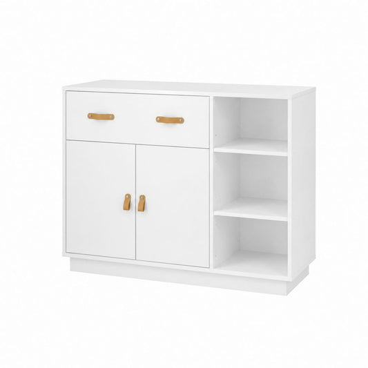 Buffet de rangement blanc en panneaux de particules rectangulaire avec 2 portes 2 tiroirs et étagères 100 x 40 x 90 cm