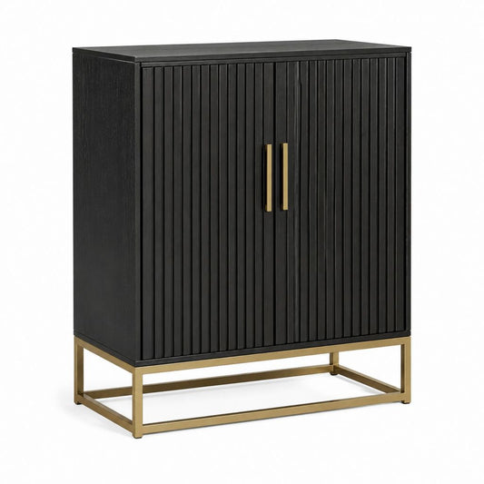 Buffet de salle à manger noir en MDF et acier rectangulaire 80 x 40 x 120 cm