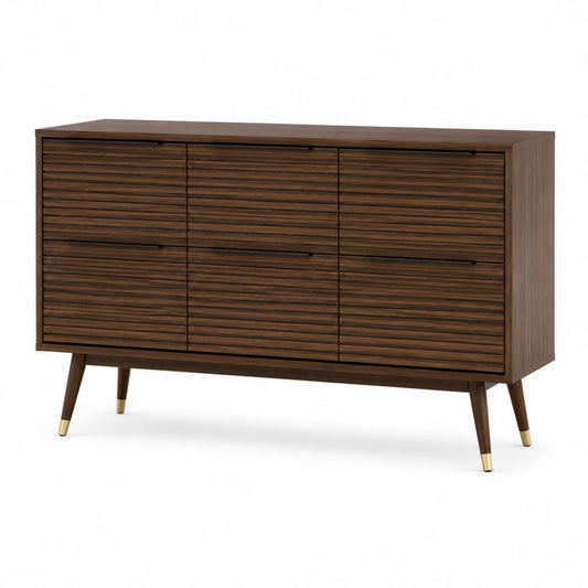 Buffet de rangement brun noyer en MDF plaqué rectangulaire 160 x 45 x 85 cm