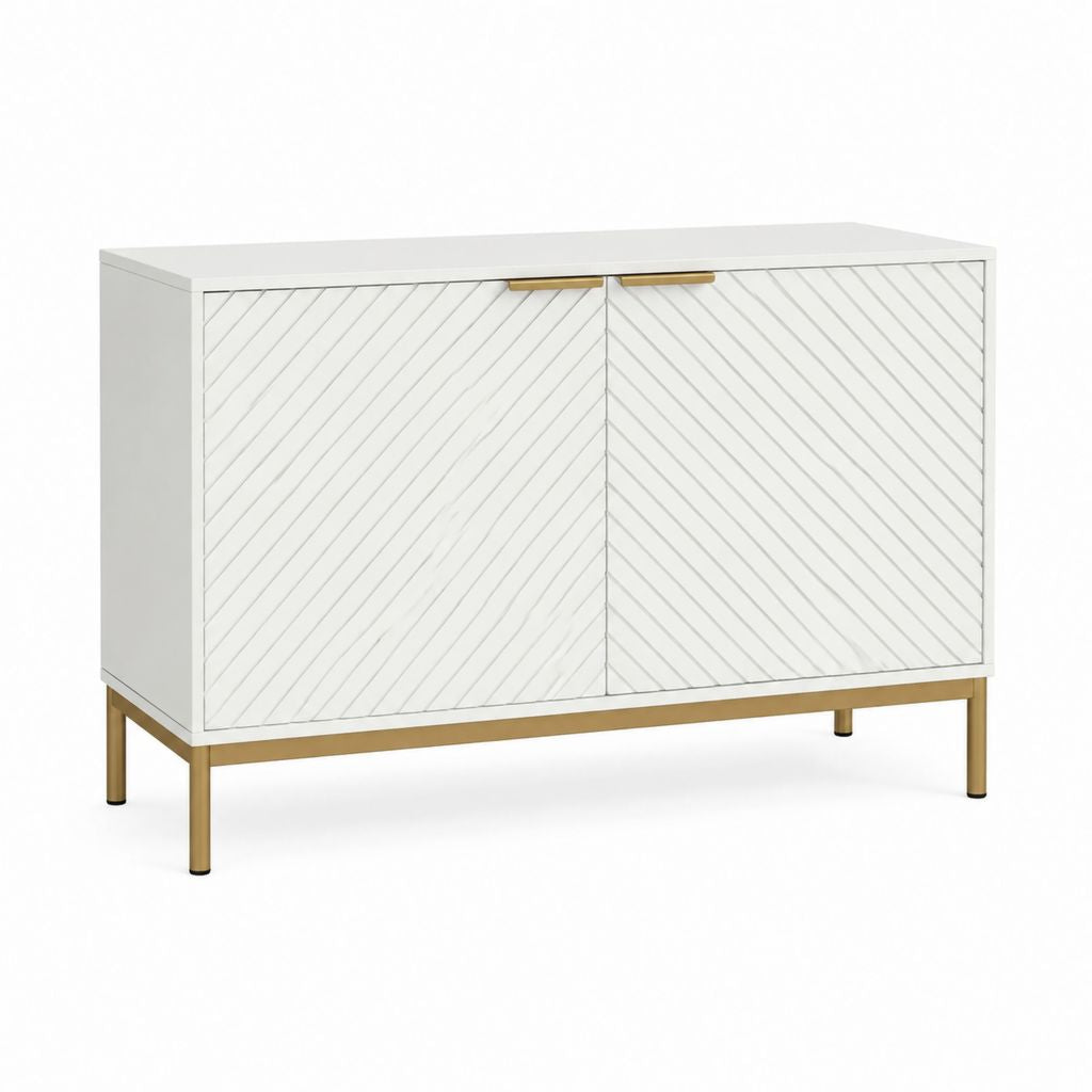Buffet 2 portes blanc en MDF rectangulaire 120 x 40 x 80 cm pieds acier doré