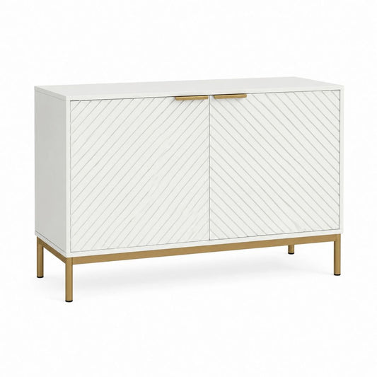 Buffet 2 portes blanc en MDF rectangulaire 120 x 40 x 80 cm pieds acier doré