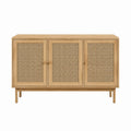 Buffet 3 portes en bois massif naturel et cannage en rotin 120 x 40 x 80 cm