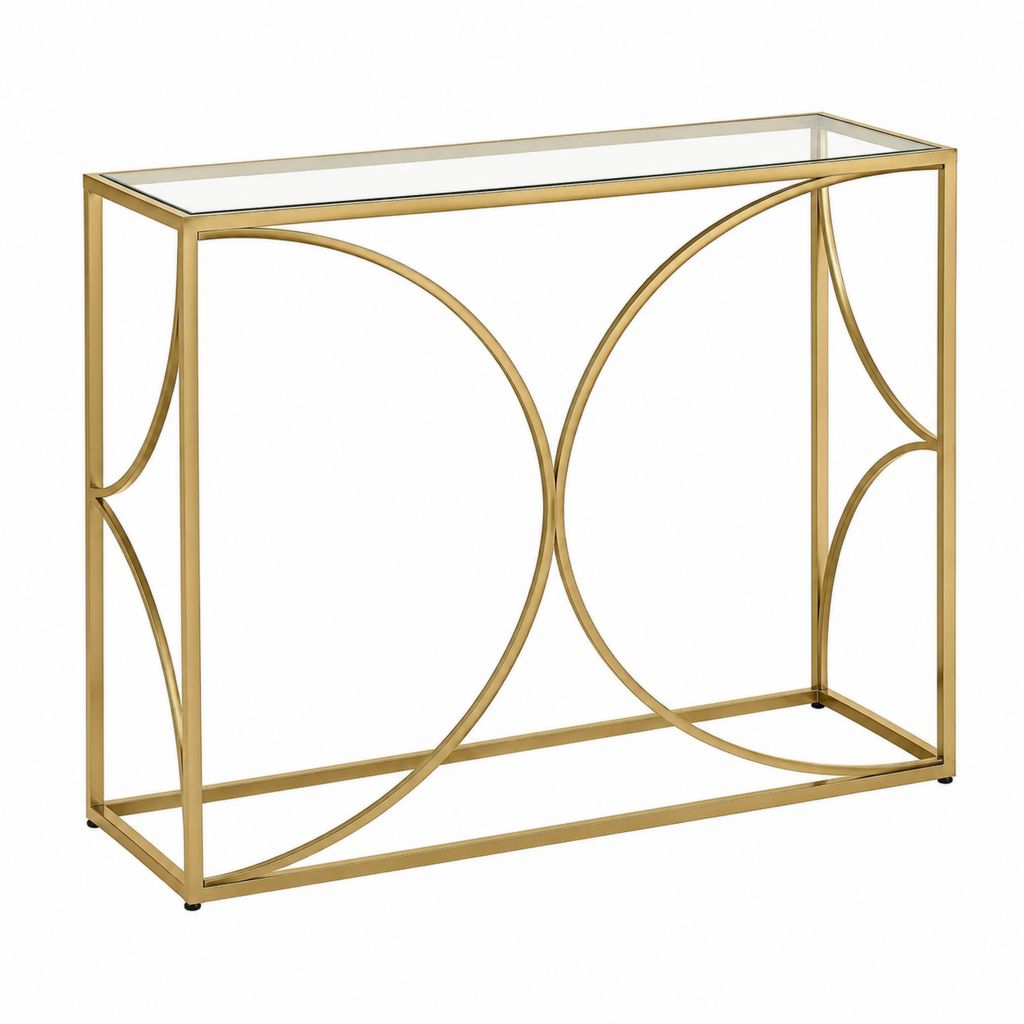 Console d'entrée dorée en acier et verre trempé rectangulaire 120 x 40 x 80 cm