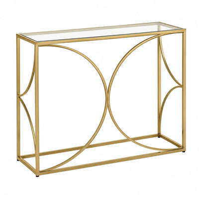 Console d'entrée dorée en acier et verre trempé rectangulaire 120 x 40 x 80 cm