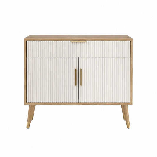 Buffet 2 portes 1 tiroir blanc et chêne en MDF rectangulaire 100 x 40 x 90 cm