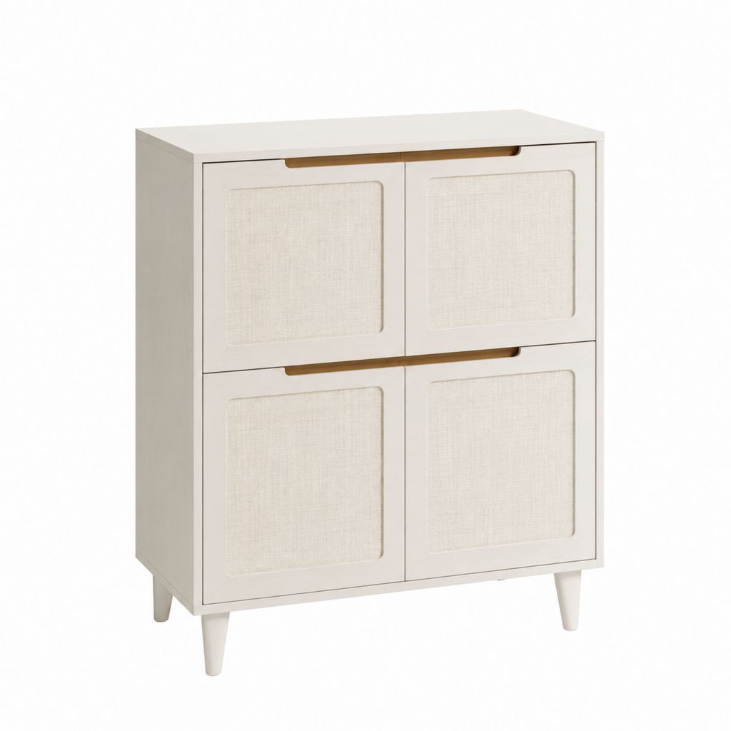 Buffet 4 portes blanc cassé en MDF et polyester rectangulaire 80 x 40 x 100 cm
