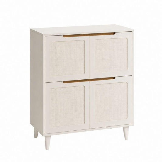 Buffet 4 portes blanc cassé en MDF et polyester rectangulaire 80 x 40 x 100 cm