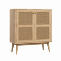 Buffet 2 portes en chêne et cannage naturel rectangulaire 100 x 40 x 120 cm