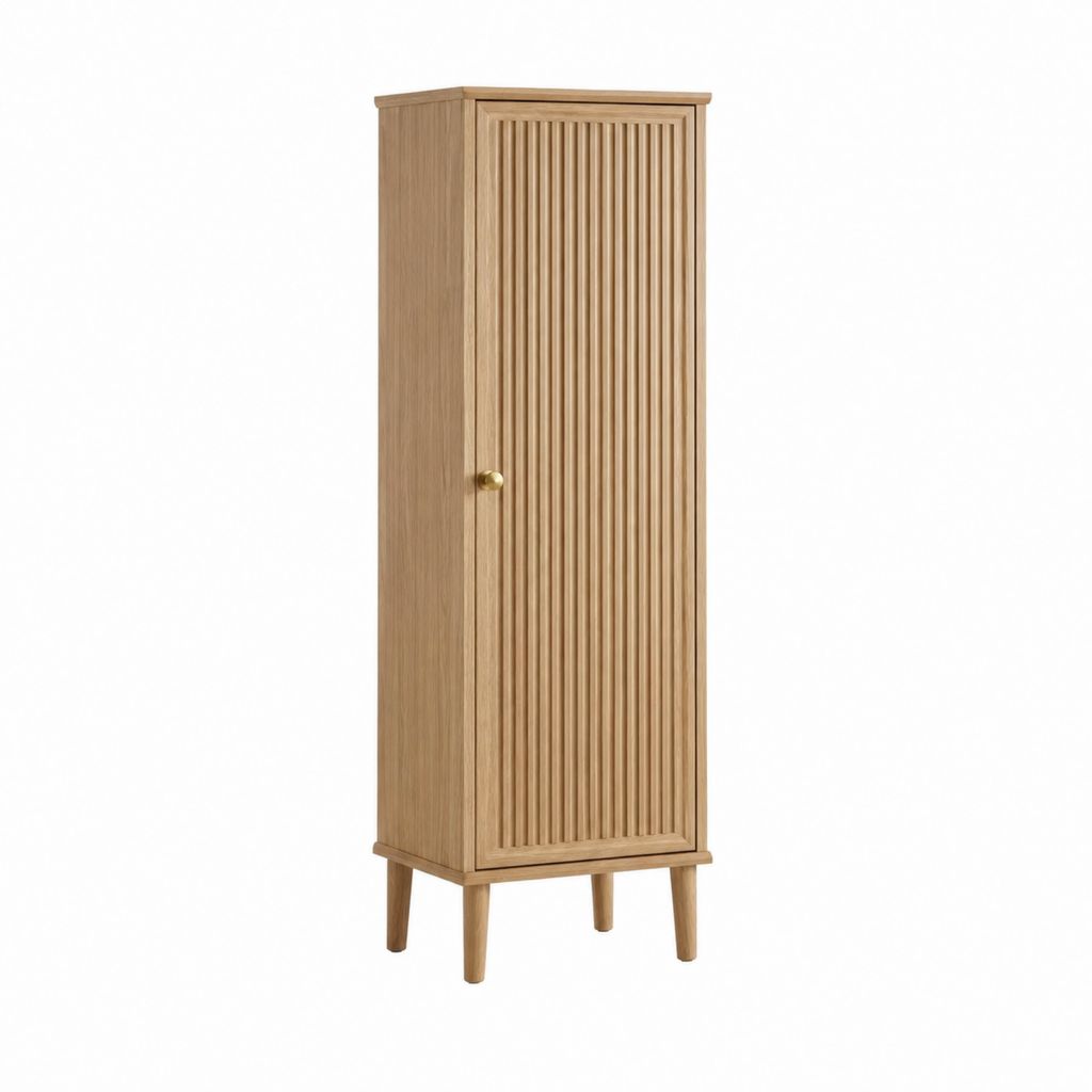 Buffet colonne 1 porte chêne clair MDF plaqué chêne rectangulaire 60 x 40 x 180 cm