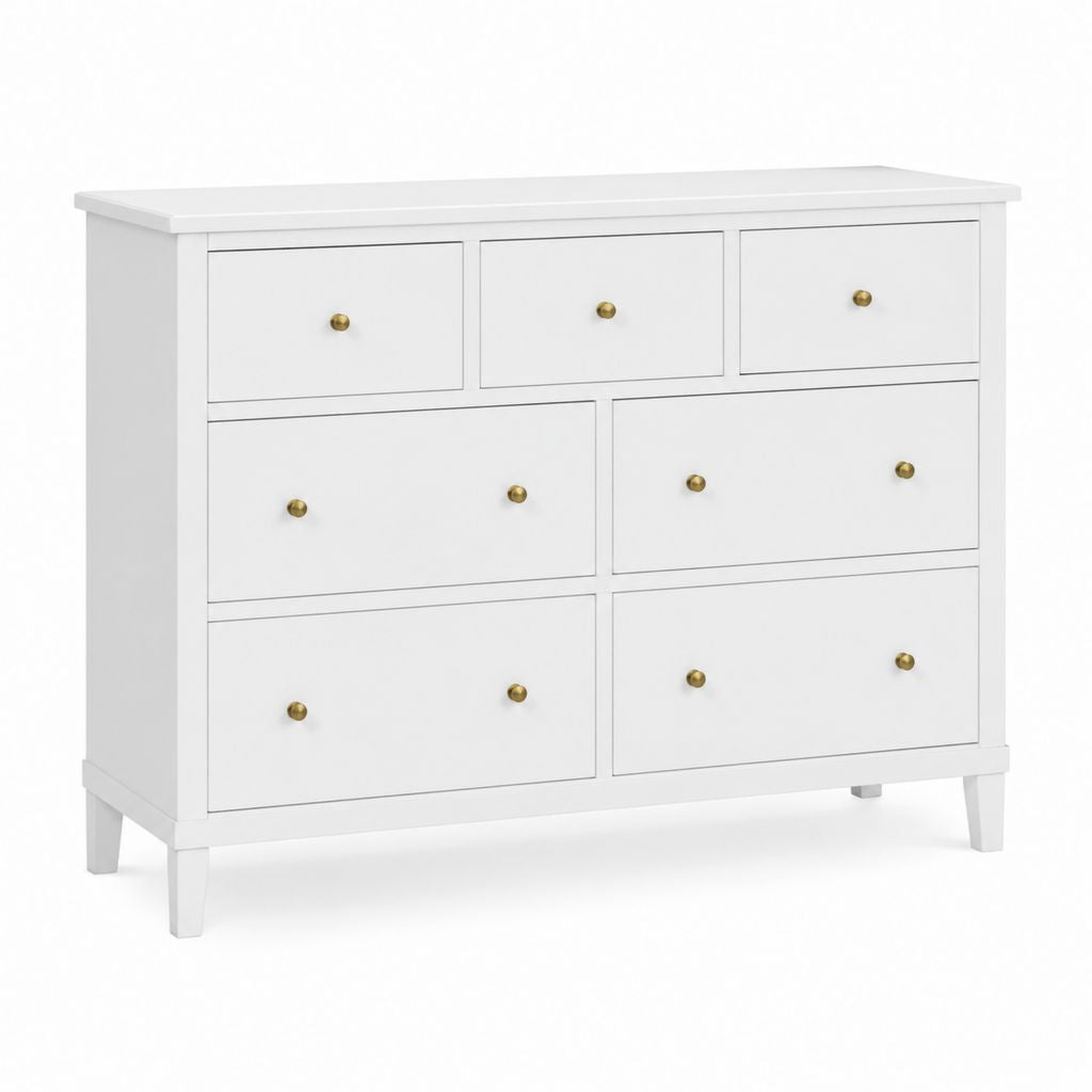 Buffet 7 tiroirs blanc en panneaux MDF rectangulaire 120 x 40 x 90 cm