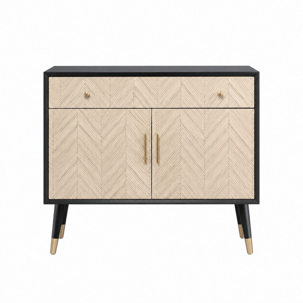 Buffet 2 portes 1 tiroir noir et beige en MDF rectangulaire 100 x 40 x 85 cm