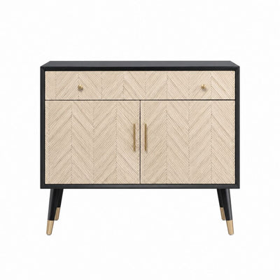 Buffet 2 portes 1 tiroir noir et beige en MDF rectangulaire 100 x 40 x 85 cm