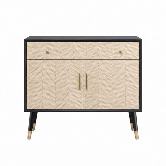 Buffet 2 portes 1 tiroir noir et beige en MDF rectangulaire 100 x 40 x 85 cm