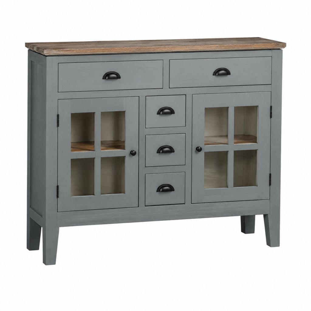 Buffet de rangement gris en bois massif avec plateau brun 110 x 40 x 90 cm