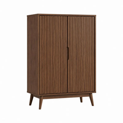 Buffet haut 2 portes brun noyer en panneaux MDF 90 x 40 x 150 cm