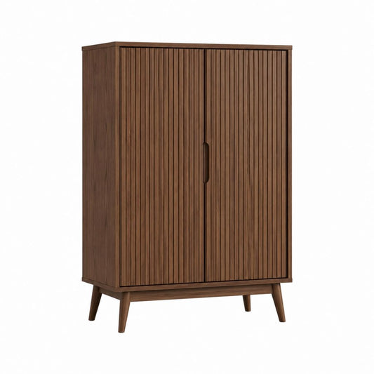 Buffet haut 2 portes brun noyer en panneaux MDF 90 x 40 x 150 cm