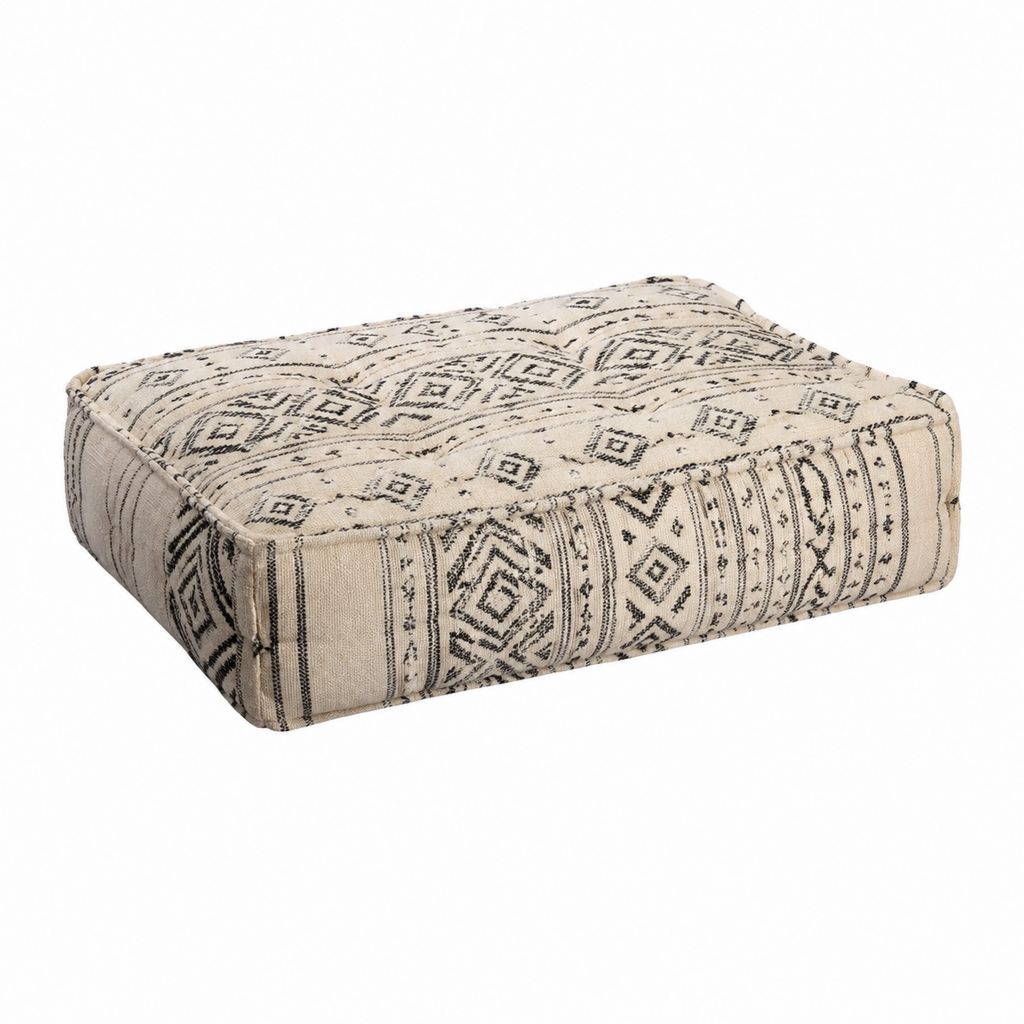 Repose-pieds pouf carré beige et noir en coton 60 x 60 x 20 cm