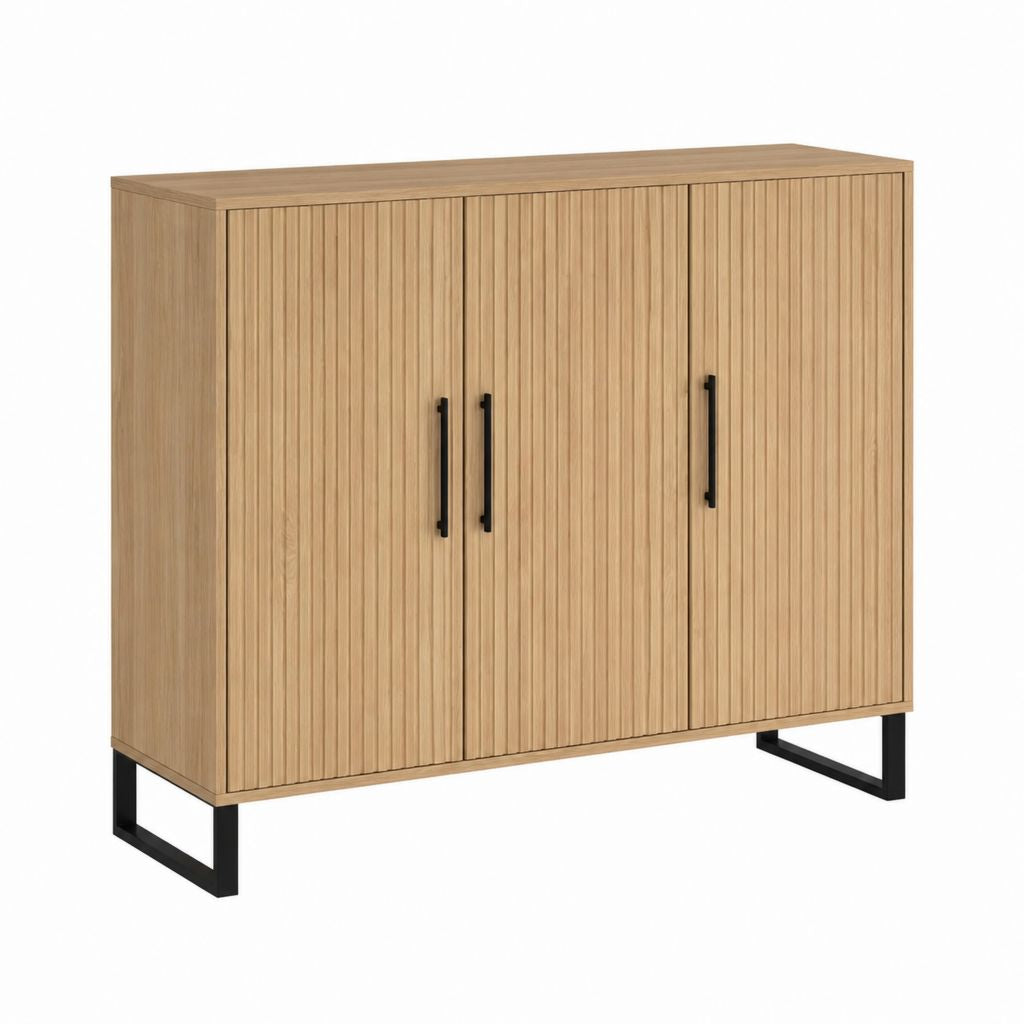Buffet 3 portes chêne clair MDF rectangulaire 120 x 40 x 90 cm
